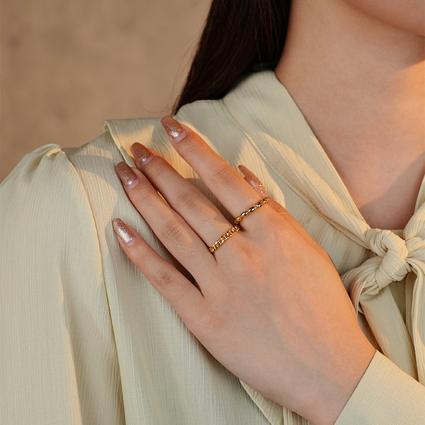 FJ1080 925 Sterling Silver Gold Bead Adjustable Chain Ring