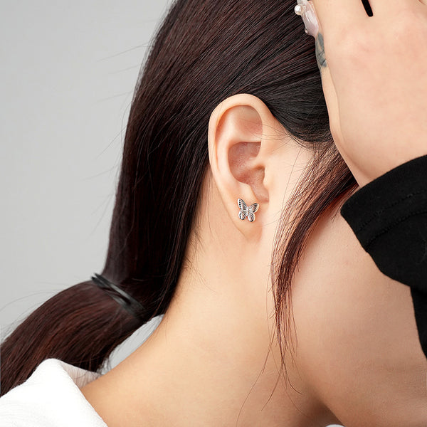FE2708 925 Sterling Silver Fashion Butterfly Stud Earrings