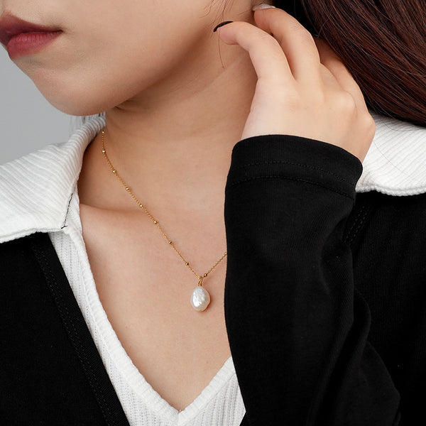 FX1022 925 Sterling Silver Vintage Baroque Pearl Necklace