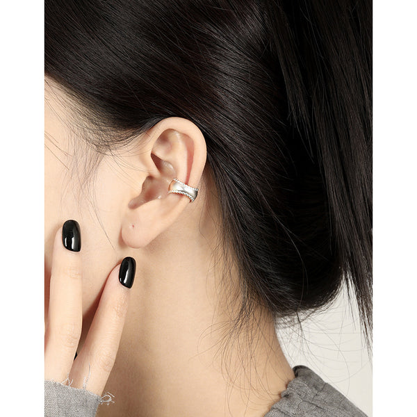 RHE1329 925 Sterling Silver Beaded C-shaped Ear Cuff