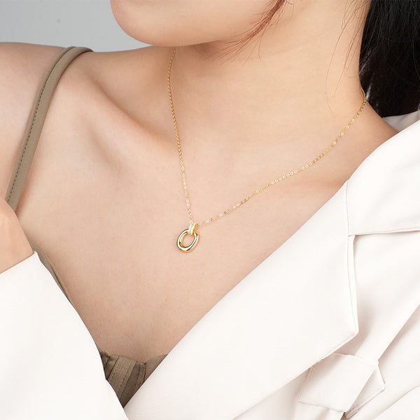 FX1105 925 Sterling Silver Cubic Zircon Double Circle Interlock Necklace