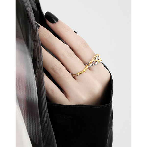 RHJ1171 925 Sterling Silver Scrambled Wrap Open Ring