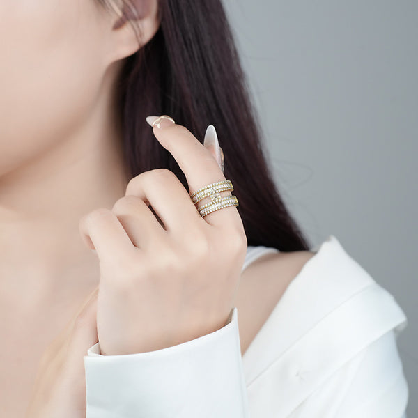 FJ1118 925 Sterling Silver Double Band Row CZ Ring