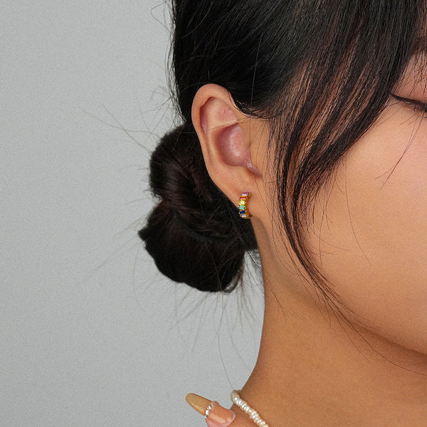 FE2477 925 Sterling Silver Dainty CZ Colorful Stone Stud Earrings