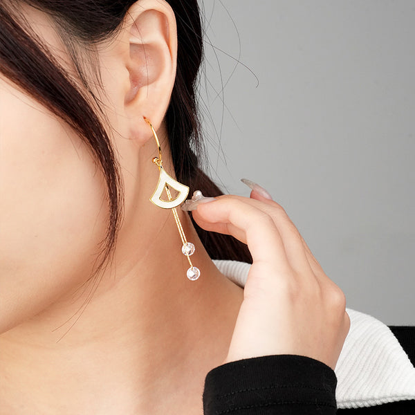 FE2605 925 Sterling Silver Scalloped White Shell Tassel Zircon Dangle Stud Earring