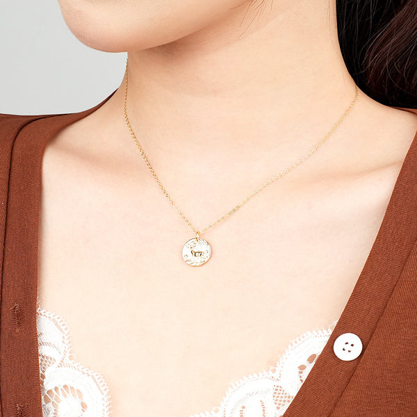 FX1103 925 Sterling Silver Texture Coin Engraving Elk Pendant Necklace