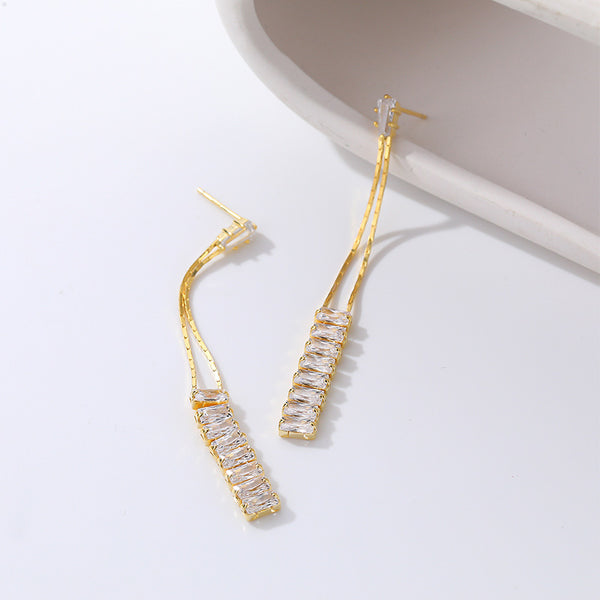 FE2689 925 Sterliang Silver Long Tassel Zircon Dangle Stud Earring