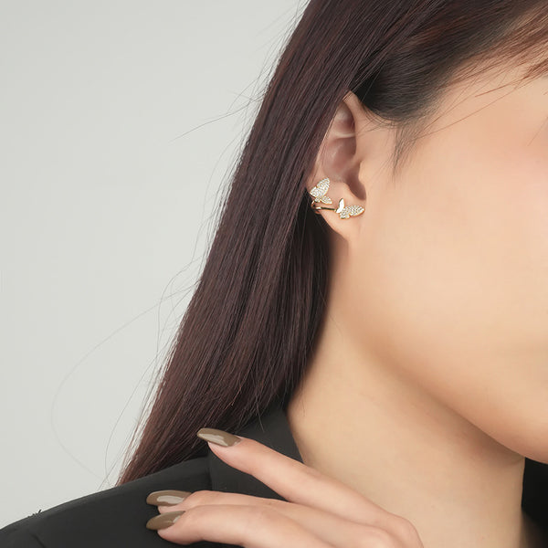 FE2707 925 Sterling Silver Cubic Zirconia Double Butterfly Stud Earrings