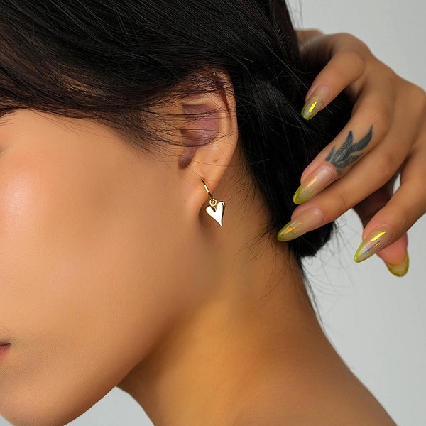 FE2567 925 Sterling Silver Love Heart Dangle Hoop Earring