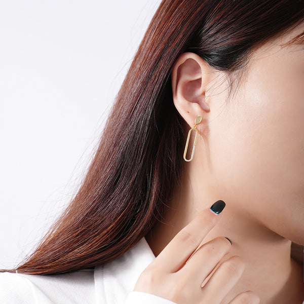 FE2698 925 Sterling Silver Long Paperclip Zirconia Stud Earrings