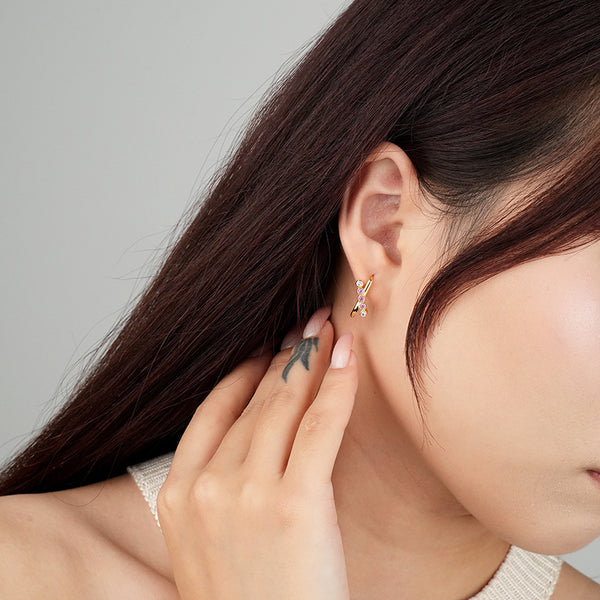 FE2532 925 Sterling Silver Dainty Oval Pink CZ Stone Hoop Earring