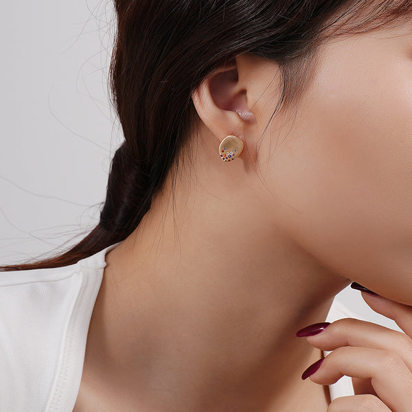 FE2646 925 Sterliang Silver Retro Brushed Color Zircon Stud Earring