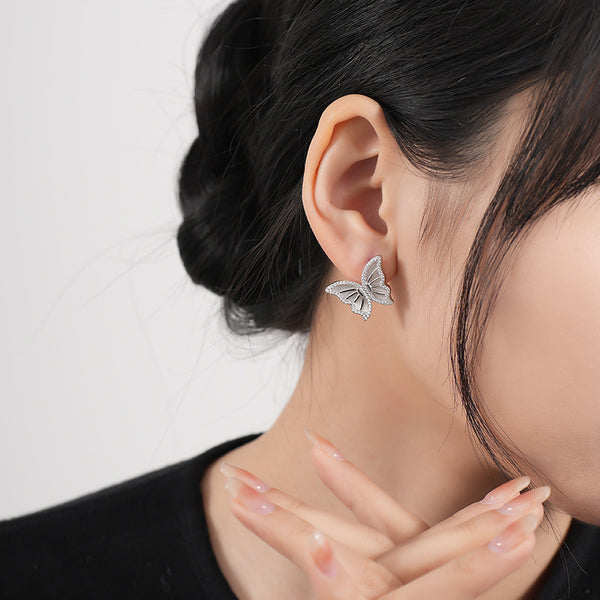 FE2688 925 Sterling Silver White Shell Butterfly Stud Earrings