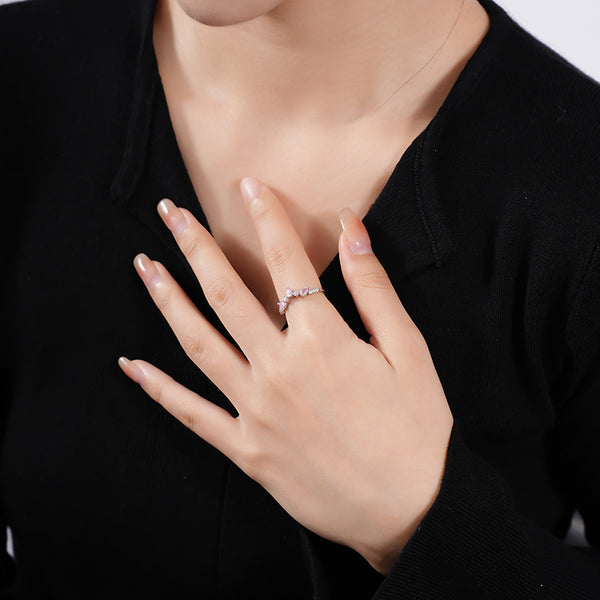 FJ1090 925 Sterling Silver Water Drop Pink Zircon Ring