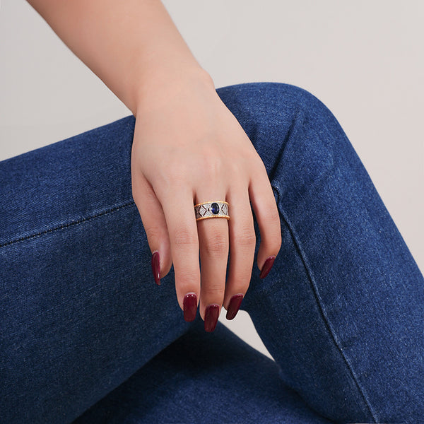 K1402 925 Sterling Silver Gemstone Tow-tone Ring