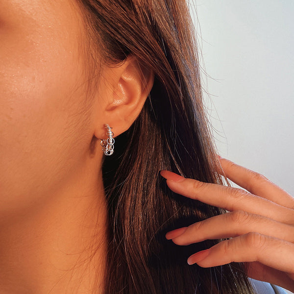 FE2517 925 Sterling Silver Retro Circle CZ Stone Hoop Earring