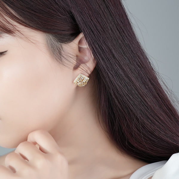 FE2992 925 Sterling Silver Personality Fashion Square Stud Earrings