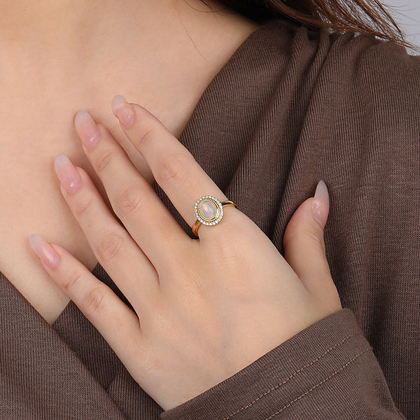 FJ0908 925 Sterling Silver Opal Crystal Ring