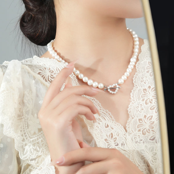 FX1131 925 Sterling Silver Cupid Heart Pearl Necklace