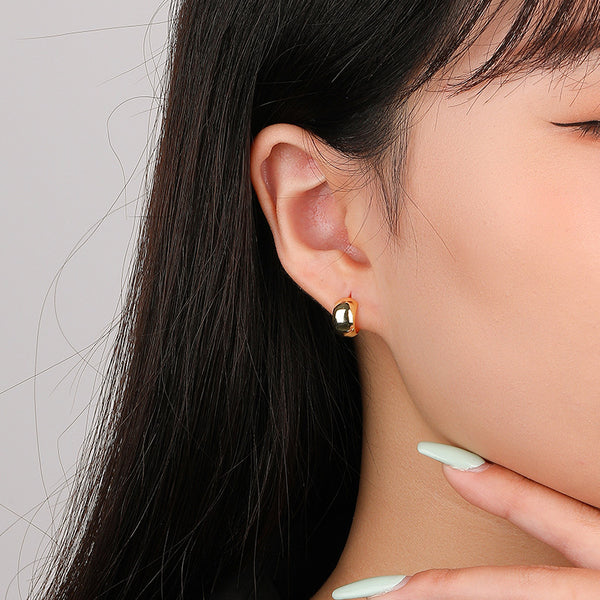 FE2664 925 Sterling Silver Simple C-shaped Stud Earrings