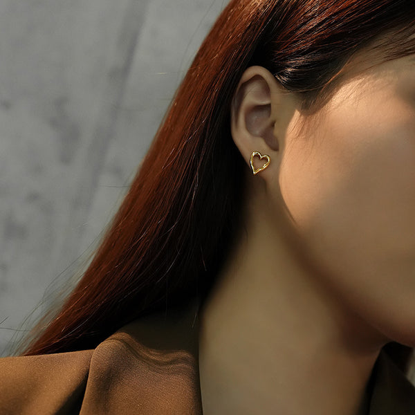 FE3058 925 Sterling Silver Hollow Heart Stud Earring