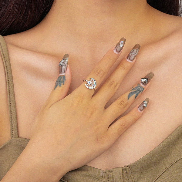 FJ1141 925 Sterling Silver Moon Star CZ Ring