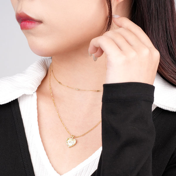 FX1091 925 Sterling Silver Double Stacked Heart Necklace