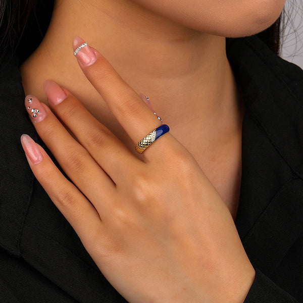 FJ0947 925 Sterling Silver Two-tone Enamel Ring