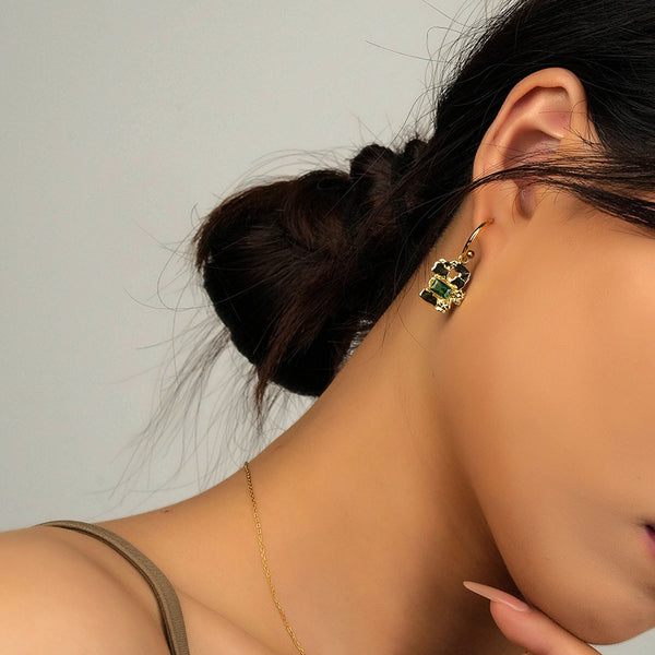 FE2621 Irregular Folded Zircon Dangle Stud Earring