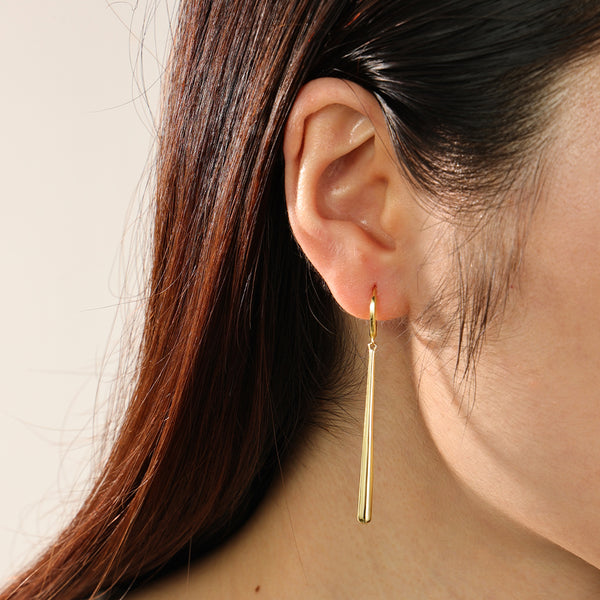 FE2369 925 Sterling Silver Long Bar Dangle Hoop Earrings