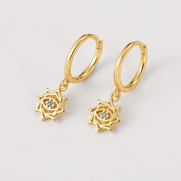 FE2143 Sunburst Turquoise Eye Dangle Earrings