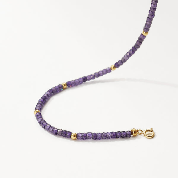 PB0160 925 Sterling Silver Purple CZ Charm Beaded Bracelet