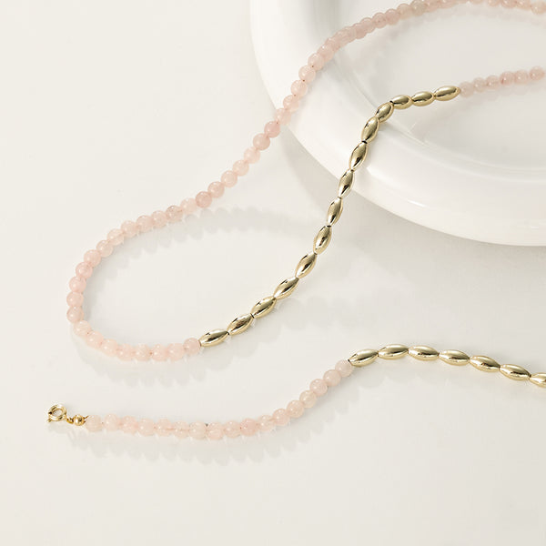 PN0095 925 Sterling Silver Pink Crystal Gold Beaded Necklace