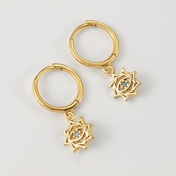 FE2143 Sunburst Turquoise Eye Dangle Earrings