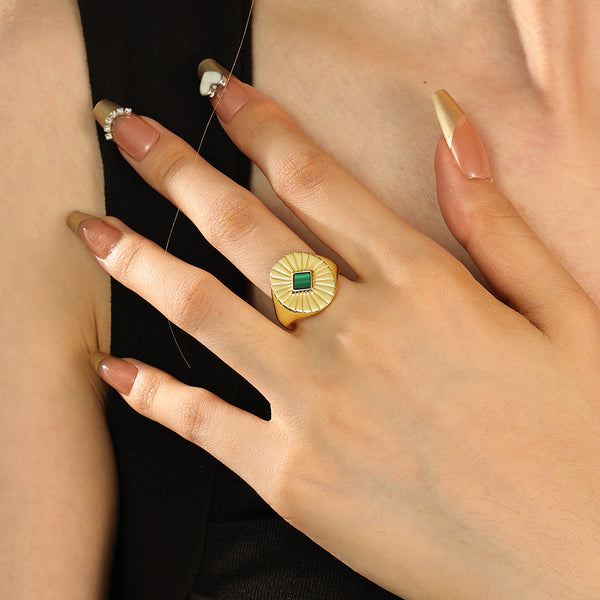 VFJ0015 Vintage Malachite Signet Rings