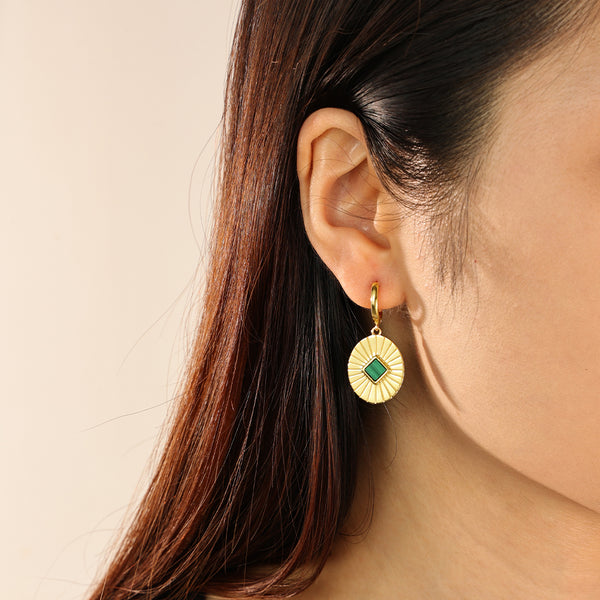 VFE0013 Vintage Malachite Dangle Hoop Earrings