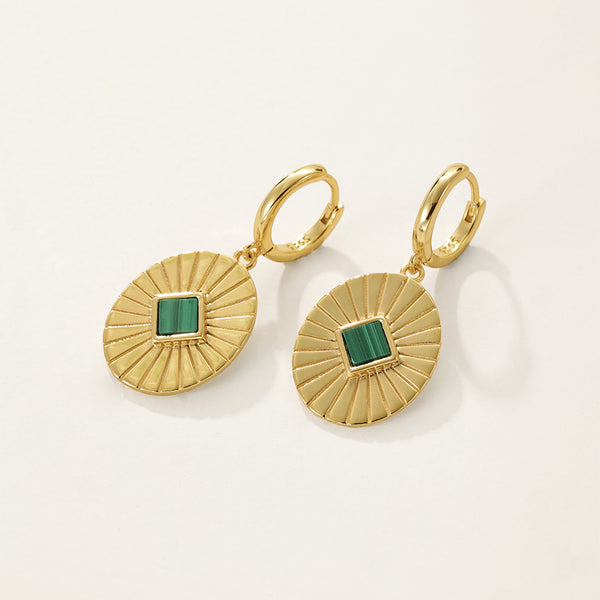 VFE0013 Vintage Malachite Dangle Hoop Earrings