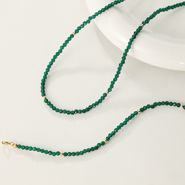PN0086 925 Sterling Silver Vintage Green Crystal Bead Necklace