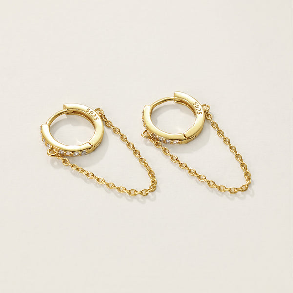 FE2378 925 Sterling Silver Zirconia Chain Hoop Earrings