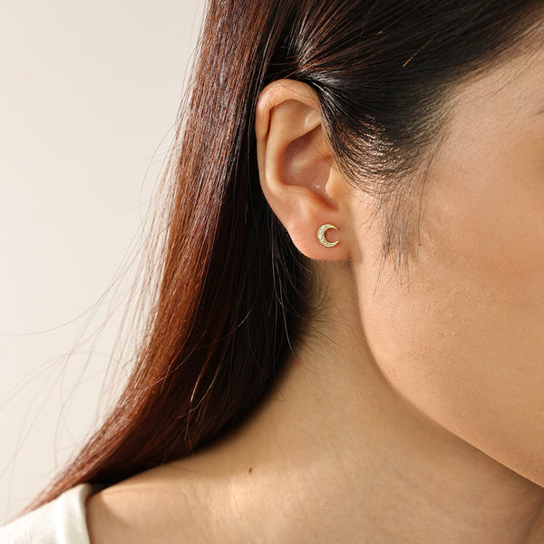 FE2303 925 Sterling Silver Pave CZ Crescent Stud Earrings