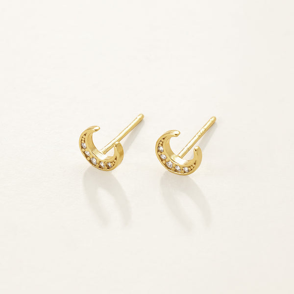 FE2303 925 Sterling Silver Pave CZ Crescent Stud Earrings