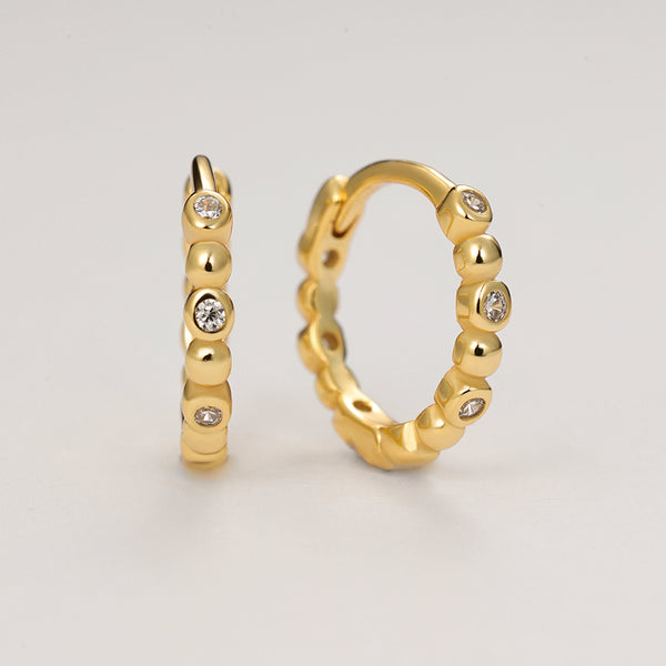 FE2184 925 Sterling Silver Solid Beads and CZ Hoop Earrings