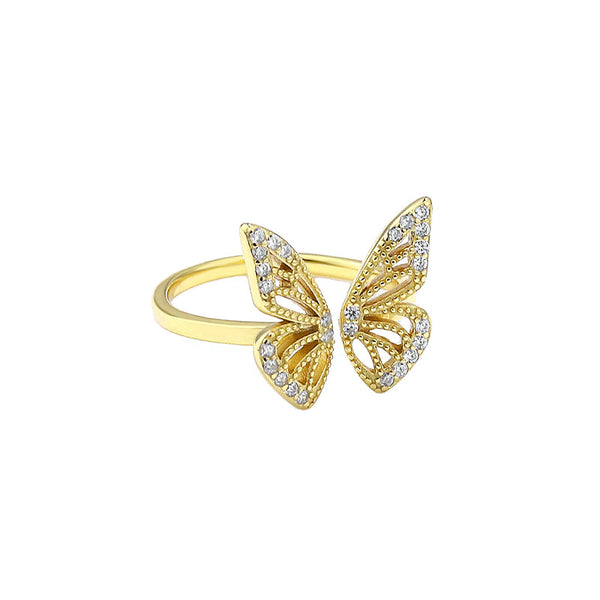 FJ0838 925 Sterling Silver Pave Butterfly Ring
