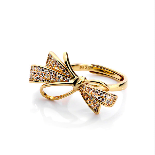 FJ0970 925 Sterling Silver Pave Bow-knot Ring