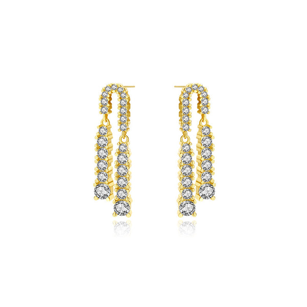 FE2690 925 Sterliang Silver Dainty Asymmetric Tassel Zirconia Dangle Stud Earring