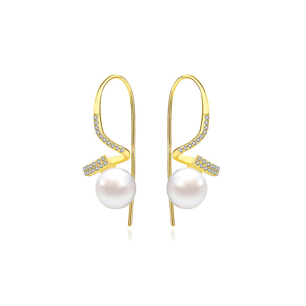 FE2706 925 Sterling Silver Twisted Micropaved Zirconia Shell Pearl Stud Earrings