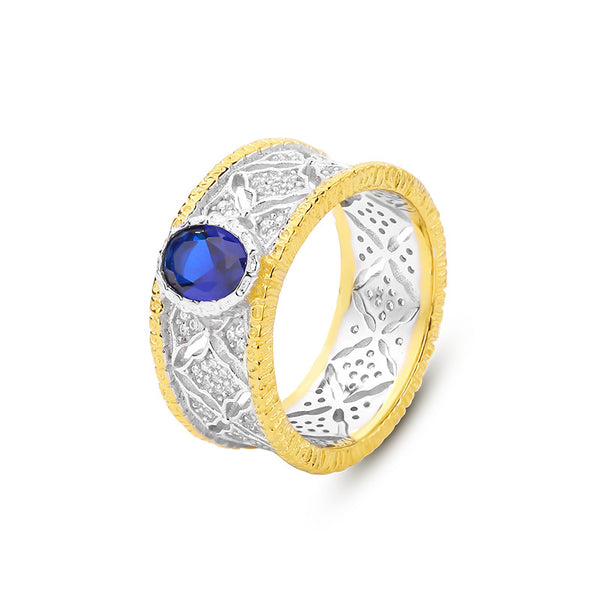 K1402 925 Sterling Silver Gemstone Tow-tone Ring