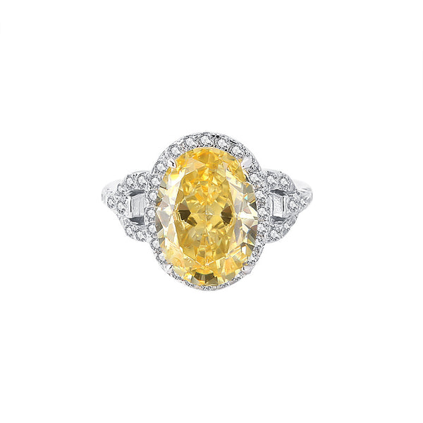 FJ1046 925 Sterling Silver Pink & Yellow Oval Cubic Zirconia Ring