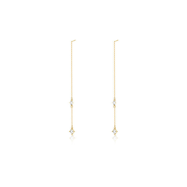 FE2643 925 Sterliang Silver Zirconium Long Tassel Dangle Stud Earring