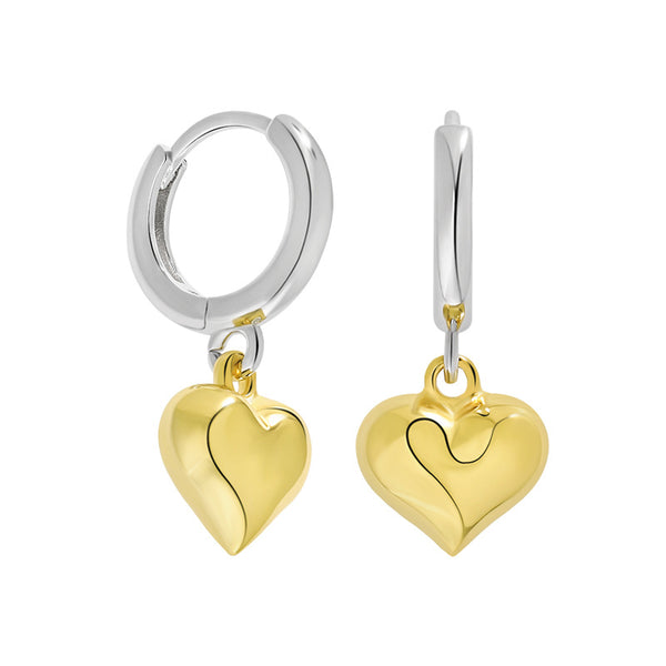 RHE1331 925 Sterling Silver Two Tone Heart Drop Earrings